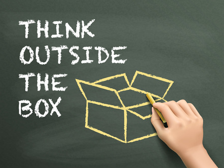 think outside the box drawn by hand over chalkboardのイラスト素材
