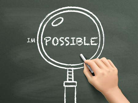 find out possibility with magnifying glass drawn by hand over chalkboardのイラスト素材