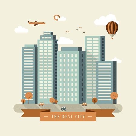 the best city illustration design in flat designのイラスト素材