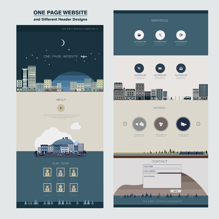 night city scene one page website design template in flat styleのイラスト素材