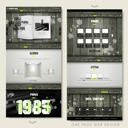 retro one page website design template with wooden backgroundのイラスト素材