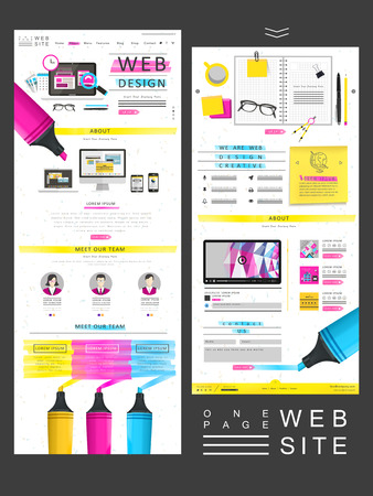 simplicity one page website design with colorful highlighters elementsのイラスト素材