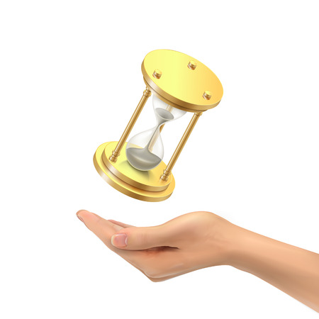 3d hand holding a hourglass over white backgroundのイラスト素材