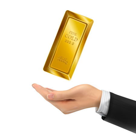 3d hand holding bullion over white backgroundのイラスト素材