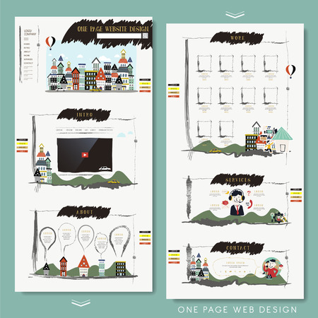 lovely hand drawn one page website design templateのイラスト素材