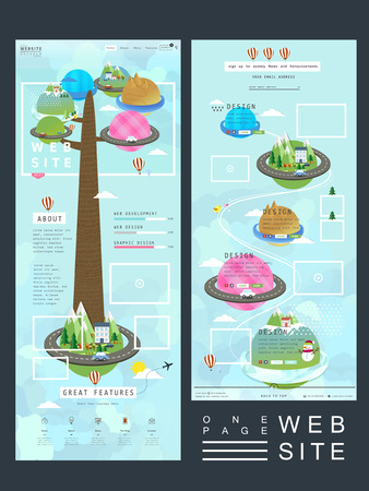 lovely one page website template design with planet elementsのイラスト素材