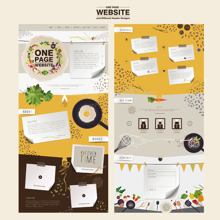 lovely kitchen scene one page website design template in flatのイラスト素材