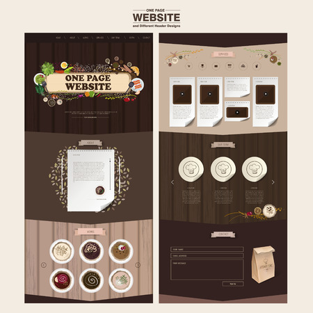 cuisine concept one page website design template in flat styleのイラスト素材