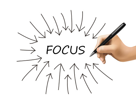 focus word and arrows drawn by 3d hand over whiteのイラスト素材