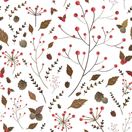 seamless pattern with autumn elements over white backgroundのイラスト素材