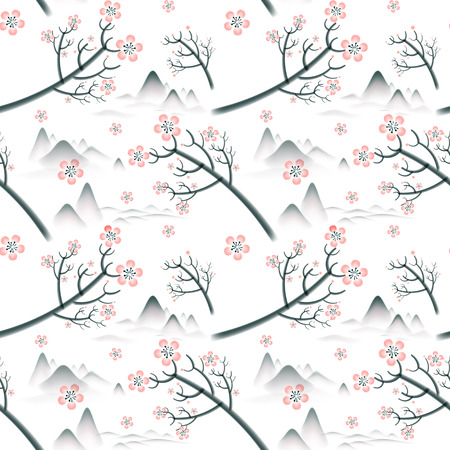 elegant cherry blossom seamless pattern background over whiteのイラスト素材