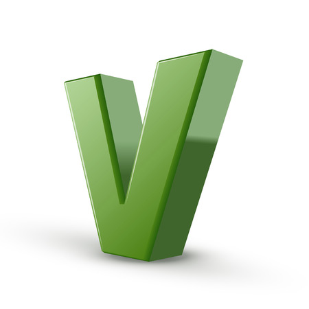 3d green letter V isolated on white backgroundのイラスト素材