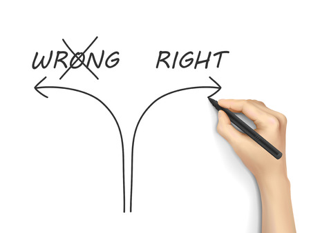 choosing the right way instead of the wrong one on white backgroundのイラスト素材
