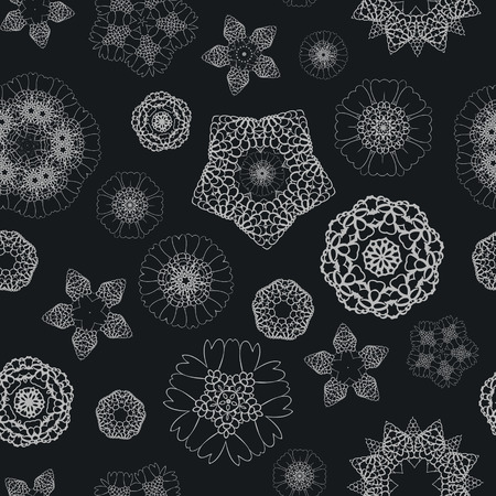 elegant geometric floral seamless pattern over black backgroundのイラスト素材