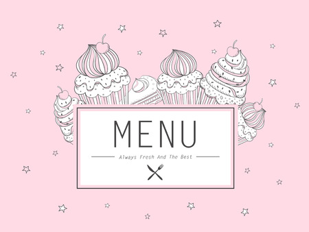 adorable dessert menu design with cupcakes in pinkのイラスト素材
