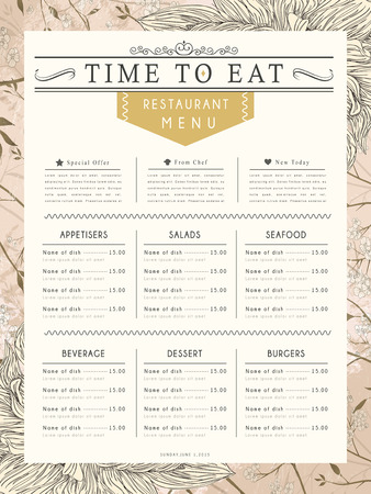 graceful restaurant menu design with flower elements in pinkのイラスト素材