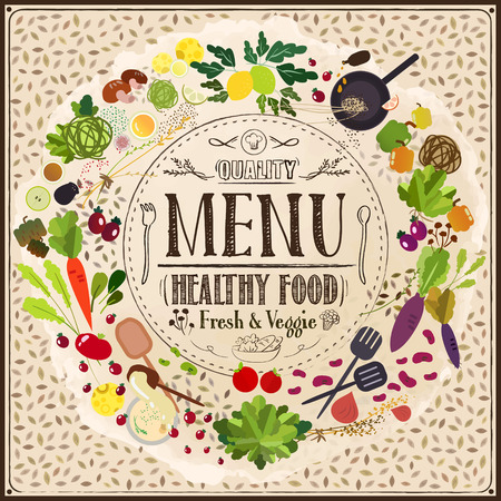 adorable restaurant menu design with food ingredient elementsのイラスト素材