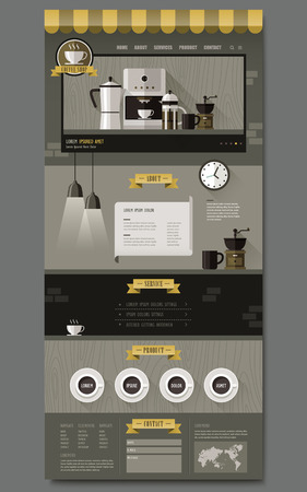 coffee shop concept one page website design in flat designのイラスト素材