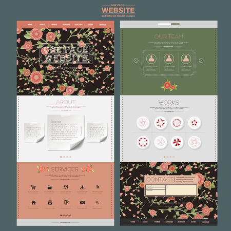 adorable one page website design template with floral elementのイラスト素材