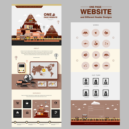 lovable one page website design template with city scene elementsのイラスト素材
