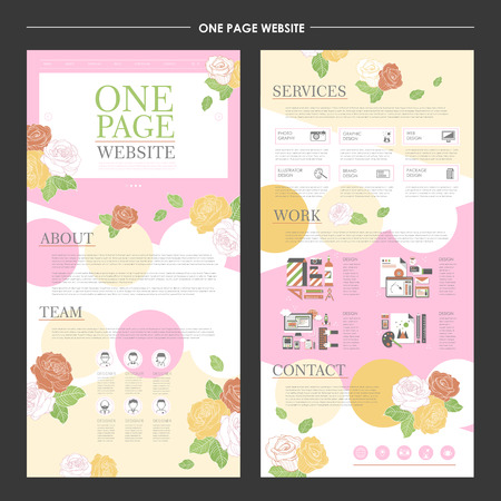 elegant one page website design template with flowers elementsのイラスト素材