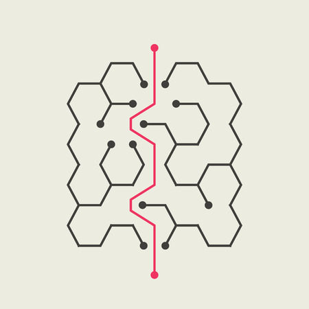 trendy hexagon labyrinth isolated on beige backgroundのイラスト素材