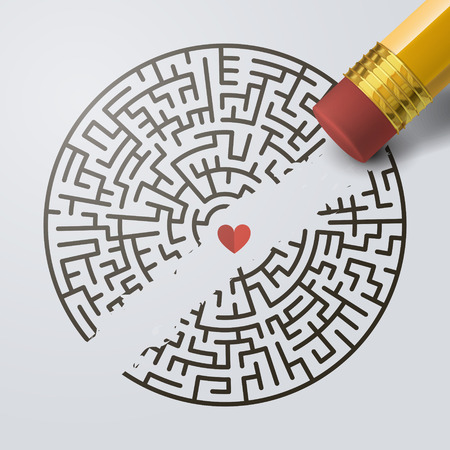 creative incomplete circular maze with a pencil over grey backgroundのイラスト素材