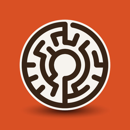 attractive circular maze isolated on bright orange backgroundのイラスト素材