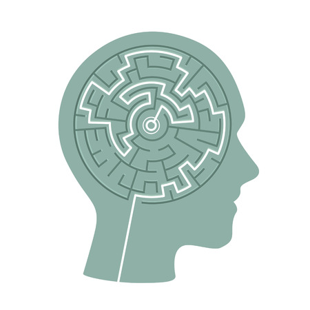 silhouette of heads with a labyrinth inside over white backgroundのイラスト素材