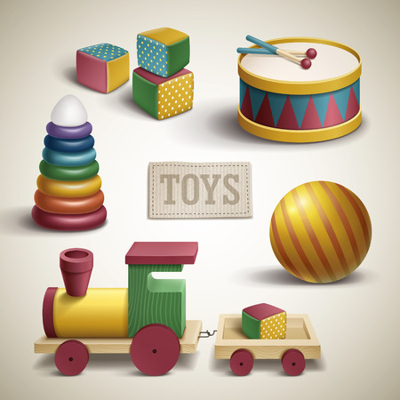 exquisite colorful toys set isolated over beige backgroundのイラスト素材