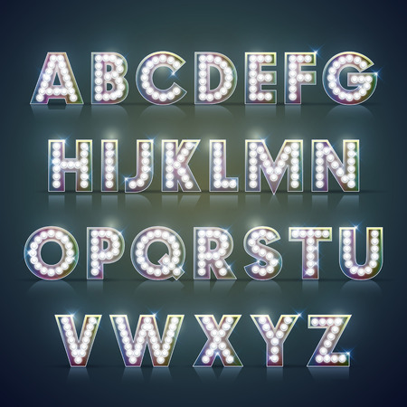 modern lighting alphabet set isolated on blue backgroundのイラスト素材