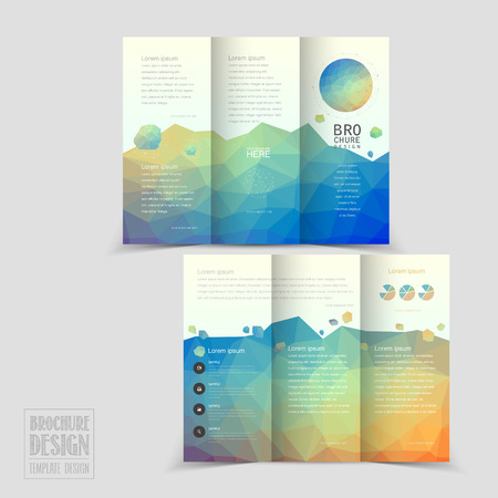 lovely tri-fold brochure template design with colorful polygonal backgroundのイラスト素材