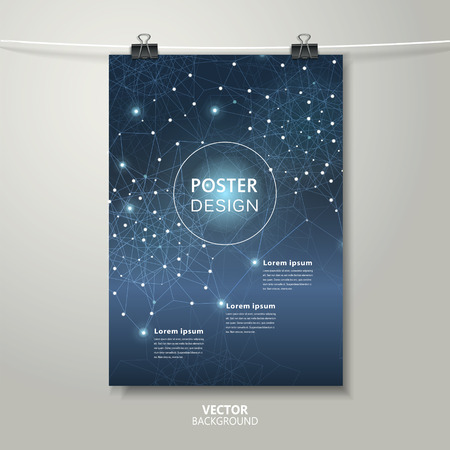 romantic poster template design with glitter stars and polygons over dark blueのイラスト素材