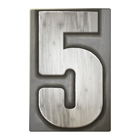 3d silver letterpress number 5 isolated on white backgroundのイラスト素材