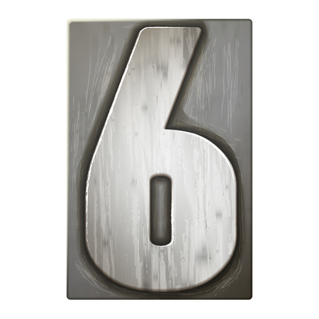 3d silver letterpress number 6 isolated on white backgroundのイラスト素材