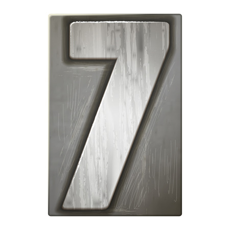 3d silver letterpress number 7 isolated on white backgroundのイラスト素材