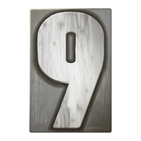 3d silver letterpress number 9 isolated on white backgroundのイラスト素材