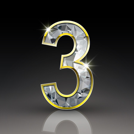 3d shiny diamond number 3 isolated on black backgroundのイラスト素材