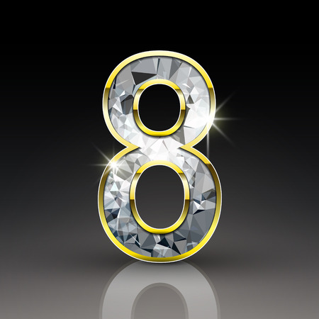 3d shiny diamond number 8 isolated on black backgroundのイラスト素材