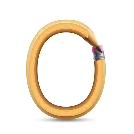 3d yellow pencil number 0 isolated on white backgroundのイラスト素材