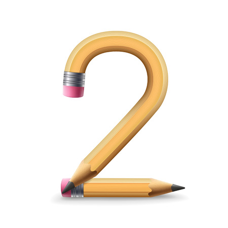 3d yellow pencil number 2 isolated on white backgroundのイラスト素材