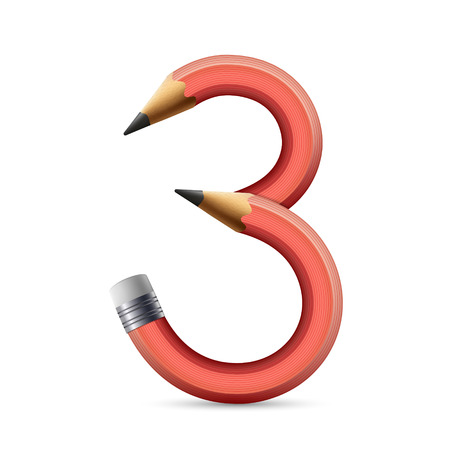 3d pink pencil number 3 isolated on white backgroundのイラスト素材