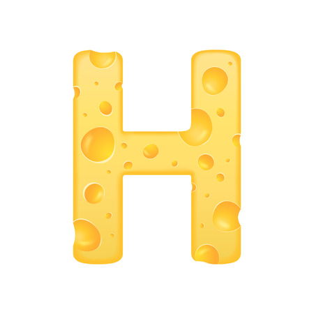 3d cheese letter H isolated on white backgroundのイラスト素材