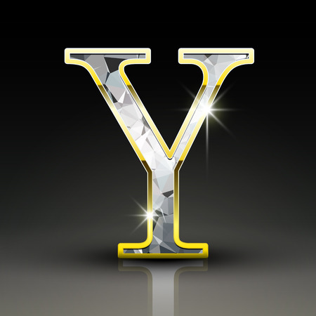 3d gorgeous diamond letter Y isolated on black backgroundのイラスト素材