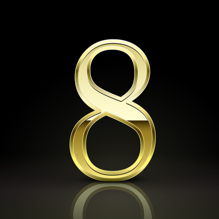 3d elegant golden number 8 isolated on black backgroundのイラスト素材
