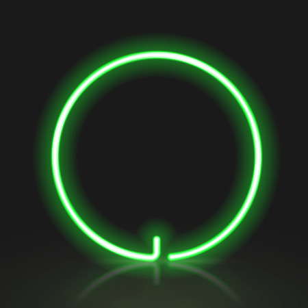 3d green neon light letter O isolated on black backgroundのイラスト素材