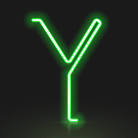 3d green neon light letter Y isolated on black backgroundのイラスト素材
