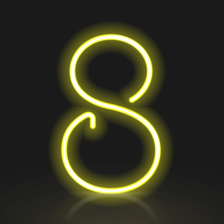 3d yellow neon light number 8 isolated on black background