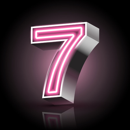 3d pink neon light number 7 isolated on black backgroundのイラスト素材