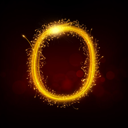 3d sparkler firework number 0 isolated on black backgroundのイラスト素材